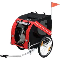 PawHut Hunde-Fahrradanhänger für Haustiere, 8 Reflektoren, Fahne, inklusive Anhängerkupplung, Stahl, wasserdichtes Polyester, max. 30 kg, 130 x 73 x 90 cm (L x B x H), Rot