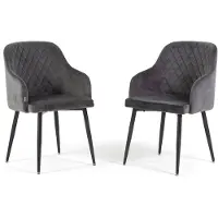 Idea New Garden Srl Set aus 2 Samtstühlen für den Innenbereich,hohe Rückenlehne,Metallbeine,ideal für Küche,Esszimmer oder Restaurant–Dunkelgrau/Dunkelgrau–Tessa