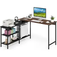 Costway L-förmiger Schreibtisch, umkehrbarer Eckschreibtisch mit 2 offenen Regalen und CPU-Ständer, Computertisch mit Metallgestell