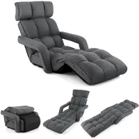 Costway Relaxliege 5-Fach einstellbar, Bodensessel Klappbar, Relaxsessel mit Armlehne Rückenlehne, Bodenliege, Dunkelgrau