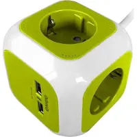 ORNO 4-fach Würfelverlängerung (Schuko) mit 2xUSB-Ladegerät 1,4 m grün