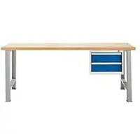 Schäfer Shop Modulare Werkbank , Grundeinheit, Buche Multiplexplatte, bis 500 kg, B 2000 x T 700 x H 840 mm, Enzianblau ral 5010