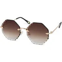 StyleBREAKER Damen Runde Sonnenbrille Rahmenlos mit getönten Gläsern im Diamant Schliff, Geprägte Bügel, Vieleckige Gläser 09020118