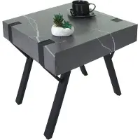 Mendler Beistelltisch HWC-L54, Kaffeetisch Nachttisch Loungetisch Couchtisch, Eisen MDF 50x55x50cm Marmor-Optik grau