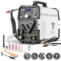 Stahlwerk Schutzgasschweißgerät 2-in-1 Kombi DC WIG 200 Puls Pro – WIG & MMA bis 200 A, Pulsfunktion, Dünnblech, Stahl, Edelstahl, Kupfer, Messing