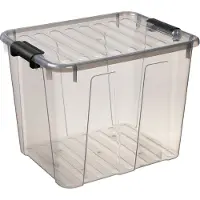 PLAST TEAM Vertriebs GmbH Home Box Aufbewahrungsbehälter mit Deckel Klickverschluss Aufbewahrungsbehälter Box Stapelbar 40L Transparent - Grau