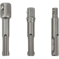 GEKO SDS-Plus Adapterset für Steckdosen – 3-tlg. Chrom-Vanadium Stahl, kompatibel mit 1/2", 3/8" und 1/4" Einsätzen, präzise Verarbeitung.
