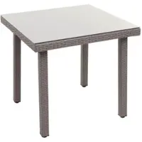 Mendler Poly-Rattan Gartentisch Cava, Esstisch Beistelltisch Tisch mit Glasplatte, 80x80cm grau