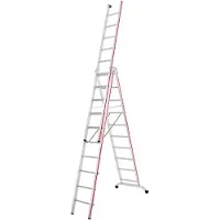 Hymer Aluminium-Allzweckleiter - dreiteilig - max. Länge 7.220 mm - gebogene Traverse - Aluleiter -