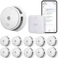 SAVS LinkSmart Intelligenter Rauchmelder-Bundle - 10 S10-W Rauchmelder und G10 Basisstation - Funktioniert über App - WiFi-Gateway - Drahtlos koppel