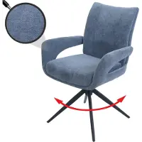 Mendler Esszimmerstuhl MCW-O78, Küchenstuhl Stuhl, drehbar Auto-Return, Stoff/Textil Chenille (310g/m²) graublau
