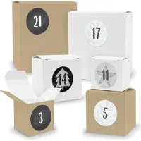 Itenga Adventskalender zum Füllen 24x Quader Würfel gemischt WEISS / BRAUN + Sticker (V03 Z18)