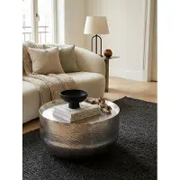 KADIMA DESIGN Couchtisch Aluminium Silber 60x60x35 cm Wohnzimmertisch Hammerschlag, Designer Sofatisch Rund Alu Orientalisch, Runder Kaffeetisch Metall Klein
