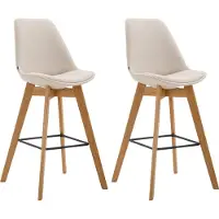DELUKE 2er Set Barhocker GIKAR - Stoff Creme 48x56x112 cm | Barstuhl Mit Lehne Tresenhocker Tresenstuhl Kneipenhocker Kneipenstuhl