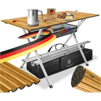 Kesser Campingtisch Klapptisch faltbar bis 100kg mit Aluminium-Rahmen & Aufrollbare Tischplatte inkl. Tragetasche, Trageband & Netztasche Holz Optik