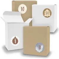 Itenga Adventskalender zum Füllen 24x Quader gemischt WEISS BRAUN + Sticker V09 Z15