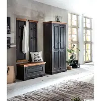 SIT Möbel Dielen-Set | 4-tlg. | 1 Schuhschrank, 2 Garderobenpaneele, 1 Kleiderschrank | Mango + MDF schwarz | B 80 x T 45 x H 180 cm | 18000-32 | Serie CORSICA