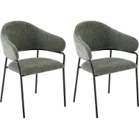 ByLiving Stuhl 2-er Set CURVE / Webstoffbezug in dunkelgrün, Gestell in schwarz / Esszimmerstuhl / Küchenstuhl / Maße: B 60 x H 86 x T 58 cm