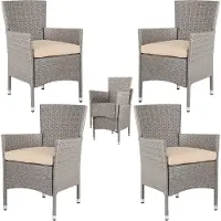 Casaria Gartenstühle 4er Set Polyrattan Stapelbar mit Auflagen 160kg Belastbarkeit Wetterfest Outdoor Garten Terrasse Balkon Stapelstuhl Stuhl Sessel, Farbe:creme