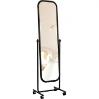 DELUKE Standspiegel TRIEST - Metall Schwarz 48x45x166 cm | Mobiler Ganzkörperspiegel Freistehender Spiegel Mit Rollen
