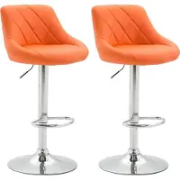 DELUKE 2er Set Barhocker FALON - Kunstleder Orange 46x49x83 cm Silber | Barstuhl Mit Lehne Drehbar Tresenhocker Tresenstuhl Kneipenhocker Kneipenstuhl