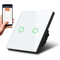 Macleans Smart WiFi 2-Fach Touch Lichtschalter Kompatibel mit Tuya APP Wandschalter Glas Schalter mit Farbwechsel LED Hintergrundbeleuchtung Einbauschalter 85x85mm (2-Fach Rund, Weiß)