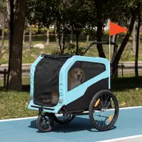 SUGIFT Schiebefunktion, Hundeanhänger 2-in-1 Hundebuggy, Fahrradanhänger, Oxford-Gewebe & Stahl, Hellblau | Stahlrahmen | bis 30 kg | 170 x 77 x 90 cm