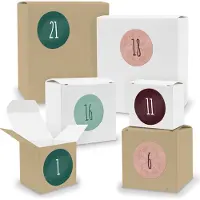 Itenga Adventskalender zum Füllen 24x Quader Würfel gemischt WEISS / BRAUN + Sticker (V03 Z14)