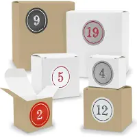 Itenga Adventskalender zum Füllen 24x Quader Würfel gemischt WEISS / BRAUN + Sticker (V03 Z03)