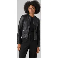 Vero Moda Lederimitatjacke "VMFAVODONA AW23 COATED JACKET NOOS", Damen, Gr. S (36), schwarz, Web, Obermaterial: 100% Viskose, unifarben, kurz, Jacken Lederimitatjacke