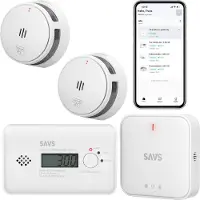SAVS LinkSmart Bundle - 2 S10-W Rauchmelder, 1 C10-W Kohlenmonoxiddetektor und G10 Basisstation - WiFi und App - Brand- und CO-Alarm - Drahtlose RF