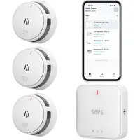SAVS LinkSmart Intelligenter Rauchmelder-Bundle - 3 S10-W Rauchmelder und G10 Basisstation - Funktioniert über App - WiFi-Gateway - Drahtlos RF koppel