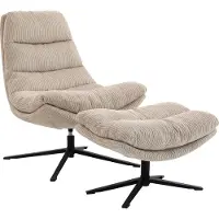 DUO sp. z o.o. Relaxsessel "Porto", beige, B:83cm H:100cm T:92cm, 100% Polyester, Sessel, Relaxsessel, 360 drehbar, doppelte Polsterung, mit Hocker, bis 115 kg belastbar