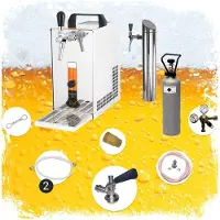 Ich-zapfe Untertheken Komplett Set - Zapfanlage, Bierzapfanlage, Bierkoffer, Durchlaufkühler PYGMY 25 LE 1-leitig Trockenkühler, 30 Liter/h, inkl. Schanksäule, Green Line, NC Adapter