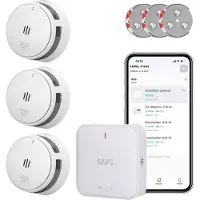 SAVS LinkSmart Intelligenter Rauchmelder-Bundle ohne Bohren - 3 S10-W Rauchmelder und G10 Basisstation - Mit Magnetbefestigung - Funktioniert über App