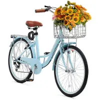 Vevor Cruiser Fahrrad mit 7 Gängen (Reifendurchmesser 61 cm)Beach Fahrrad mit großem Korb &amp; Gepäckträger