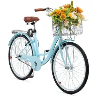 Vevor Cruiser Fahrrad (Reifendurchmesser 660,4 mm) Beach Fahrrad mit großem Korb & Gepäckträger, Cruiser-Fahrrad mit verstellbarem Sitz, für Radfahren & Trainieren & Einkaufen Hellblau