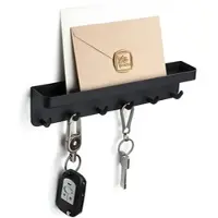 TOJ Living Schlüsselbrett – 6 Haken – 25 cm – Edelstahl – matt schwarz – selbstklebend – mit Postfach