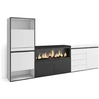 Skraut Home Schuhschrank, Raumsparschrank, 274x35x145 cm, Schlafzimmer, XXL-Elektrokamin, Kommode, Modern Style, Weiß _482_61