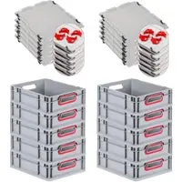 Proregal SparSet 10x Eurobox NextGen Color mit Auflagedeckel & Verschlüsse, HxBxT 12x30x40cm, 11L, Grau, Griffe rot offen, Eurobehälter, Box
