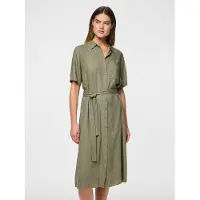 Pieces Hemdblusenkleid "PCPIA 2/4 MIDI SHIRT DRESS WVN NOOS" Brusttasche mit Bindegürtel