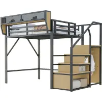 Xdovet Hochbett,Etagebett(Schwarz,140x200cm) mit Sicherheitsleiter und flexiblem Staufach, Metallbett Erwachsenenbett Kinder-Etagenbett