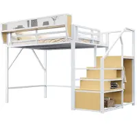 Xkiss Hochbett,Etagebett(Weiß,140x200cm) mit Sicherheitsleiter und flexiblem Staufach, Metallbett Erwachsenenbett Kinder-Etagenbett