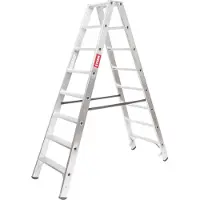 Stier Stufen Stehleiter Premium 2x8 Stufen beidseitig begehbar, Alu-Sicherheits-Stehleiter, Mehrzweckleiter, Klappleiter, Haltefläche, Arbeitsleiter rutschfest