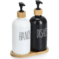 Zeller Spülmittelspender, (Set, 3 tlg.), Glas / Bambus, Füllmenge je 500 ml, inkl. Tablett