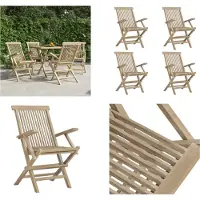 vidaXL Gartenstühle 4 Stk. Klappbar Grau 56x61x89 cm Massivholz Teak - Klappbarer Gartenstuhl - Klappbare Gartenstühle - Gartenstuhl Klappbar - Gartenstühle Klappbar