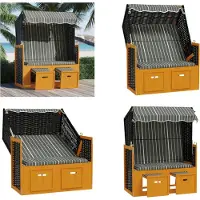 vidaXL Strandkorb mit Dach Poly Rattan und Massivholz Schwarz & Grau - Strandkorb - Strandkörbe - Sonnenliege - Strandliege
