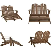 vidaXL 2 Sitzer Adirondack Gartenbank mit Fußstütze Tannenholz Braun - Gartenstuhl - Gartenstühle - Gartensessel - Außenstuhl