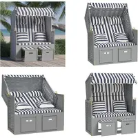 vidaXL Strandkorb mit Kissen Poly Rattan und Massivholz Blau & Weiß - Strandkorb - Strandkörbe - Sonnenliege - Strandliege