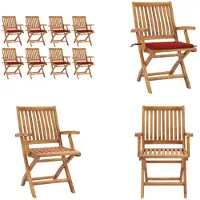 vidaXL Klappbare Gartenstühle mit Kissen 8 Stk. Massivholz Teak - Gartenstuhl - Gartenstühle - Holzstuhl - Holzstühle